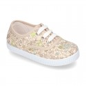 Cotton canvas Bamba type shoes with shoelaces and FLOWERS print design.