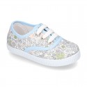 Cotton canvas Bamba type shoes with shoelaces and FLOWERS print design.