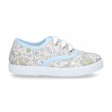 Cotton canvas Bamba type shoes with shoelaces and FLOWERS print design.