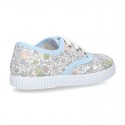 Cotton canvas Bamba type shoes with shoelaces and FLOWERS print design.