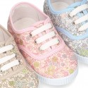 Cotton canvas Bamba type shoes with shoelaces and FLOWERS print design.