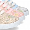 Cotton canvas Bamba type shoes with shoelaces and FLOWERS print design.