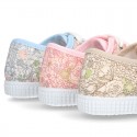 Cotton canvas Bamba type shoes with shoelaces and FLOWERS print design.