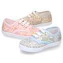 Cotton canvas Bamba type shoes with shoelaces and FLOWERS print design.