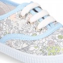 Cotton canvas Bamba type shoes with shoelaces and FLOWERS print design.