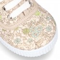 Cotton canvas Bamba type shoes with shoelaces and FLOWERS print design.