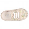 Cotton canvas Bamba type shoes with shoelaces and FLOWERS print design.