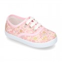 Cotton canvas Bamba type shoes with shoelaces and FLOWERS print design.