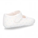 Cotton canvas little Mary Jane shoes for babies with multi dots print design.