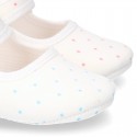 Cotton canvas little Mary Jane shoes for babies with multi dots print design.