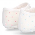 Cotton canvas little Mary Jane shoes for babies with multi dots print design.