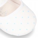 Cotton canvas little Mary Jane shoes for babies with multi dots print design.