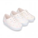 Cotton canvas Kids Bamba type shoes with shoelaces and stars print.