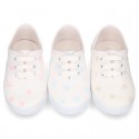 Cotton canvas Kids Bamba type shoes with shoelaces and stars print.