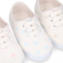 Cotton canvas Kids Bamba type shoes with shoelaces and stars print.