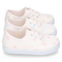 Cotton canvas Kids Bamba type shoes with shoelaces and stars print.