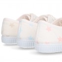 Cotton canvas Kids Bamba type shoes with shoelaces and stars print.