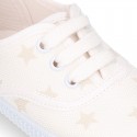 Cotton canvas Kids Bamba type shoes with shoelaces and stars print.