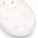 Cotton canvas Kids Bamba type shoes with shoelaces and stars print.