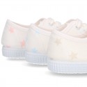 Cotton canvas Kids Bamba type shoes with shoelaces and stars print.