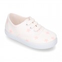 Cotton canvas Kids Bamba type shoes with shoelaces and stars print.