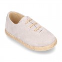 Suede leather Laces up style espadrille shoes.