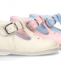New VINTAGE style Nappa Leather T-strap shoes with buckle fastening.