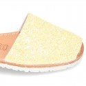 New EXTRA SOFT leather Menorquina sandals with rear strap and glitter finishes.