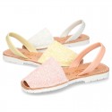 New EXTRA SOFT leather Menorquina sandals with rear strap and glitter finishes.