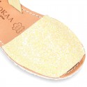 New EXTRA SOFT leather Menorquina sandals with rear strap and glitter finishes.