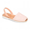 New EXTRA SOFT leather Menorquina sandals with rear strap and glitter finishes.