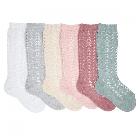 METALLIC YARN OPENWORK PERLE KNEE-HIGH SOCKS BY CONDOR.