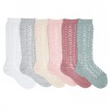 METALLIC YARN OPENWORK PERLE KNEE-HIGH SOCKS BY CONDOR.