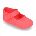 Cotton canvas baby little Mary Janes with velcro strap in seasonal colors.