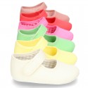 Cotton canvas baby little Mary Janes with velcro strap in seasonal colors.