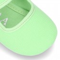 Cotton canvas baby little Mary Janes with velcro strap in seasonal colors.