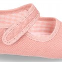 Cotton canvas baby little Mary Janes with velcro strap in seasonal colors.