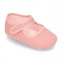 Cotton canvas baby little Mary Janes with velcro strap in seasonal colors.