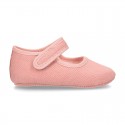 Cotton canvas baby little Mary Janes with velcro strap in seasonal colors.