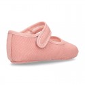 Cotton canvas baby little Mary Janes with velcro strap in seasonal colors.