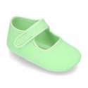 Cotton canvas baby little Mary Janes with velcro strap in seasonal colors.