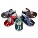 Patent leather little Mary Jane shoes for babies with ties closure.