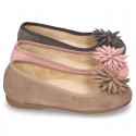 New Suede leather Ballet flat shoes with FLOWER Pompon design.