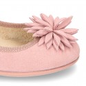 New Suede leather Ballet flat shoes with FLOWER Pompon design.