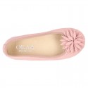 New Suede leather Ballet flat shoes with FLOWER Pompon design.