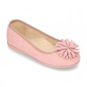 New Suede leather Ballet flat shoes with FLOWER Pompon design.