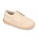 Classic Laces up shoes in pastel colors with chopped design in suede leather.