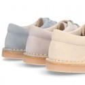 Classic Laces up shoes in pastel colors with chopped design in suede leather.