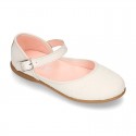 CEREMONY Nappa leather Halter Mary Janes with flower impressed design.