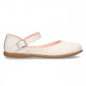 CEREMONY Nappa leather Halter Mary Janes with flower impressed design.